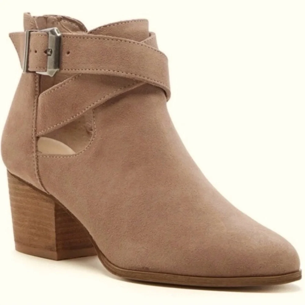 Sole Society Taupe Suede Cutout Ankle Booties